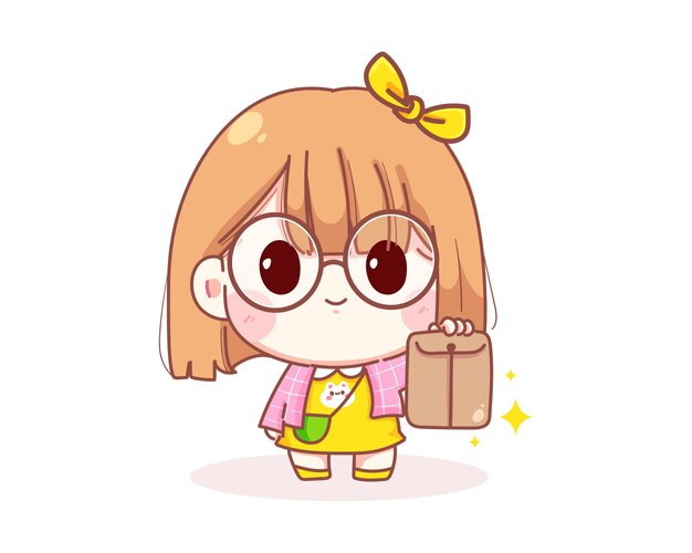 cute girl holding envelope cartoon illustration 56104 444